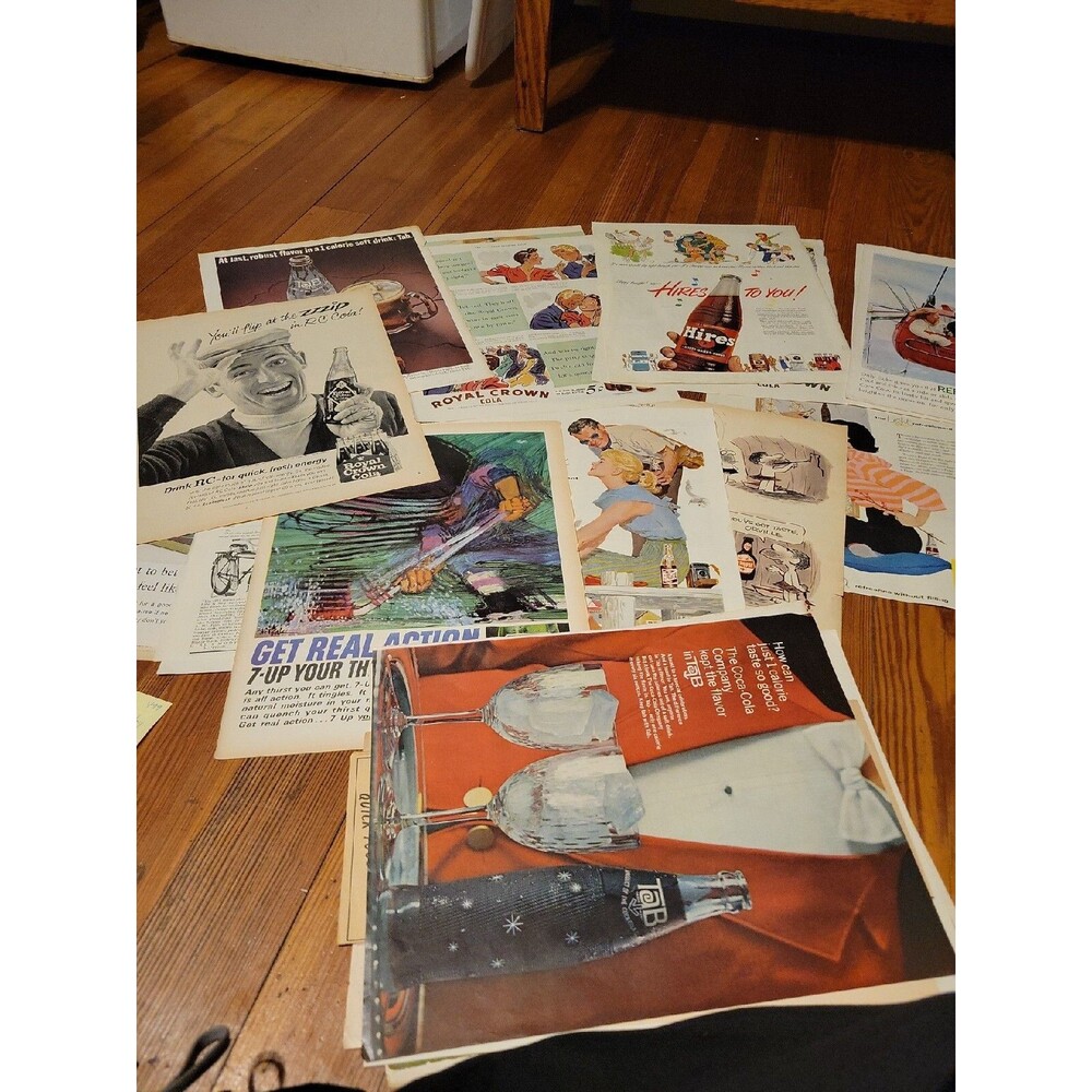Lot 20+ Vintage Print Soda Advertising Ads-Pepsi, Tab, Royal, 7Up, Dr Pepper